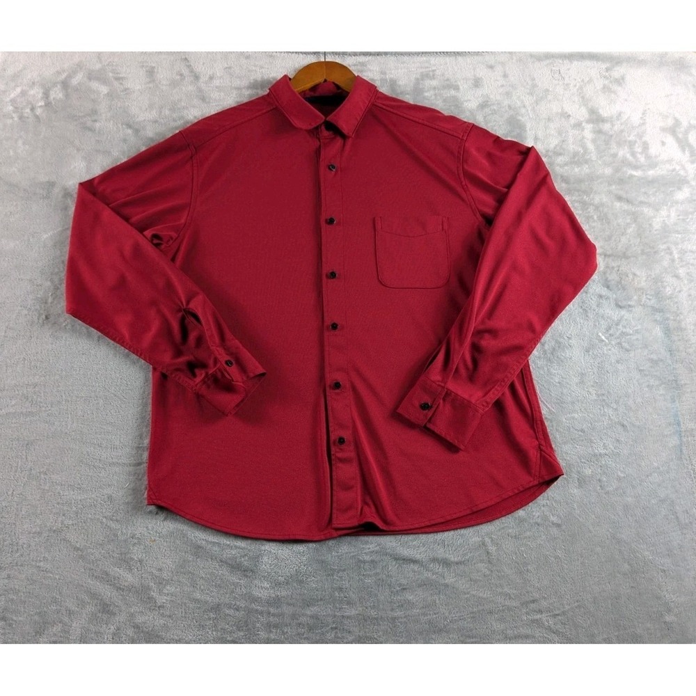 Magna Ready Shirt Mens Medium Red Magnet Buttons Long Sleeve Stretch Casual